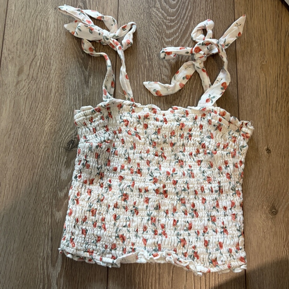 Abercrombie & Fitch White Smocked Floral Tie-Strap Cami